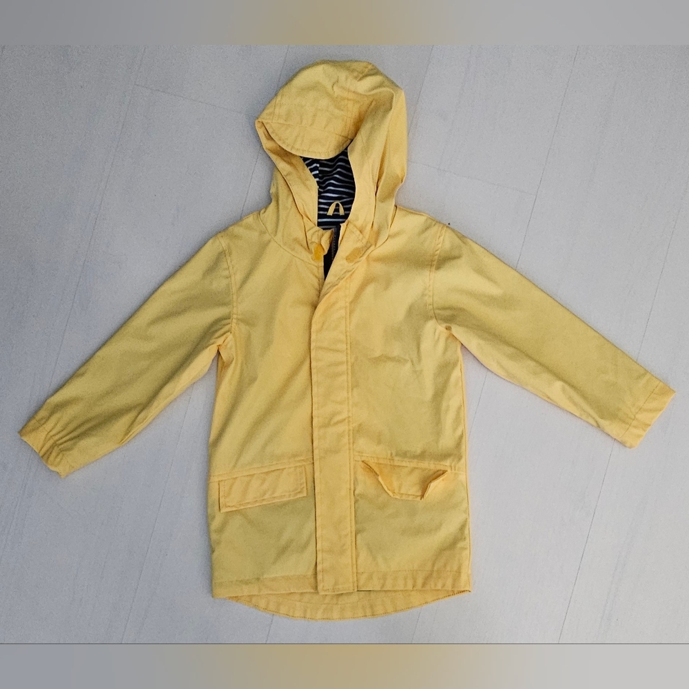 Cat And Jack Classic Yellow Raincoat 5T Cute Hooded Rain Jacket Boy Girl Unisex
